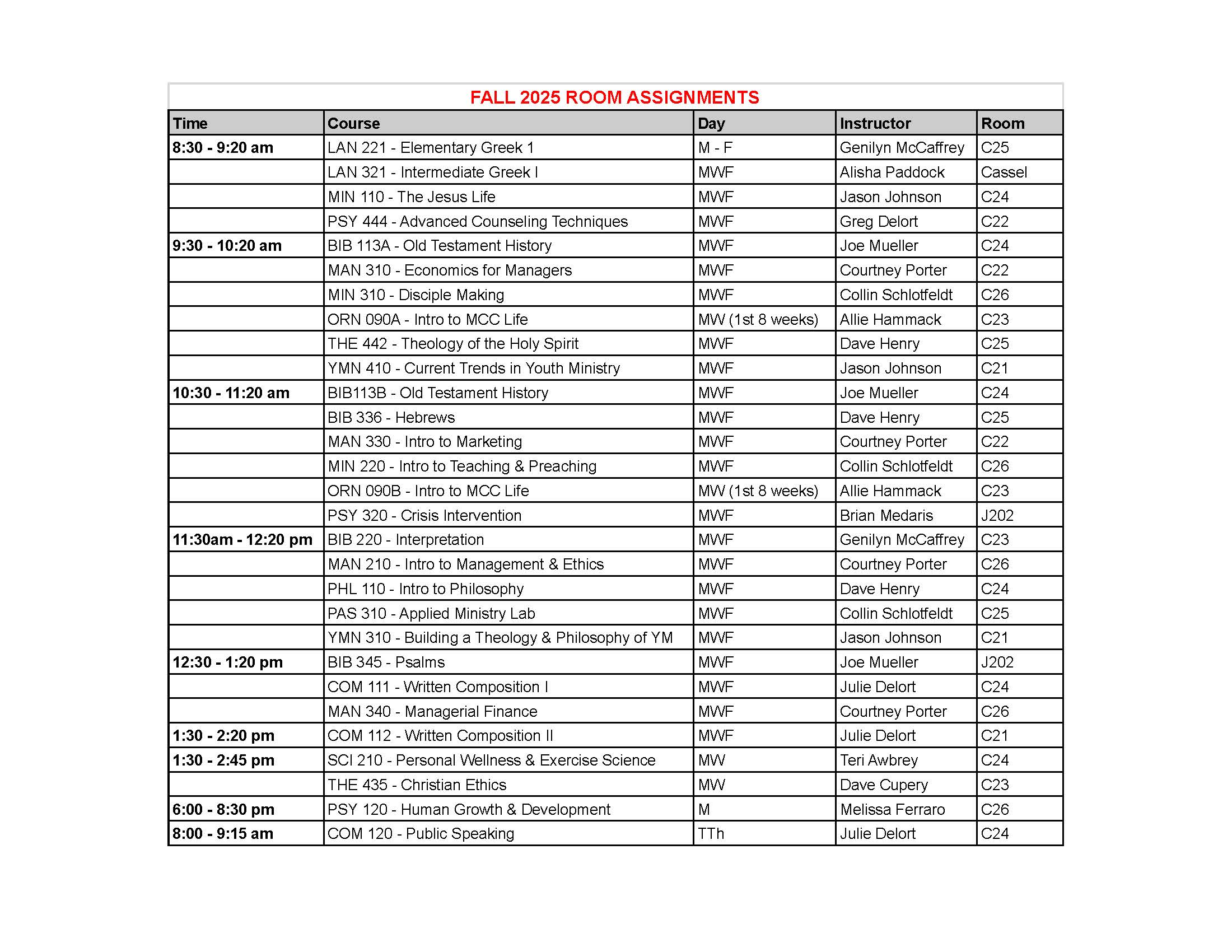 Fall 2025 Room Schedule - 1